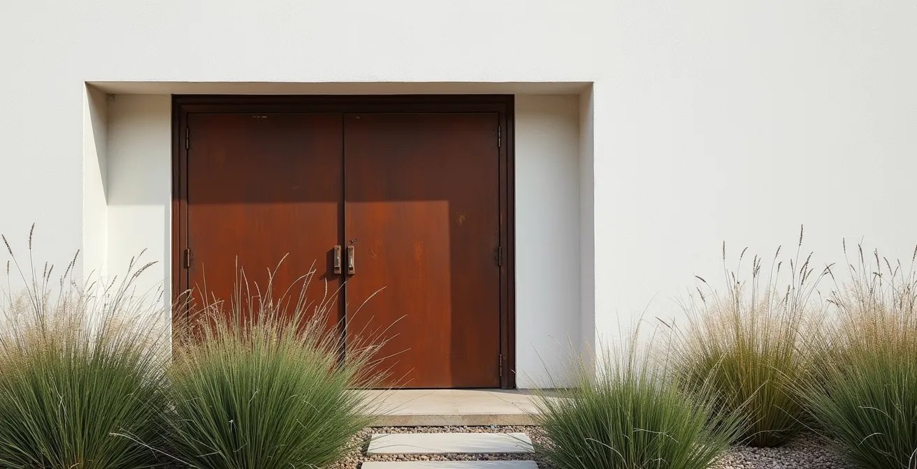 Surface d'acier Corten montrant la texture de la patine naturelle